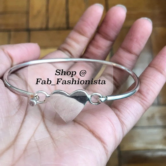 Sterling Silver Heart Bangle Bracelet - Picture 4 of 10